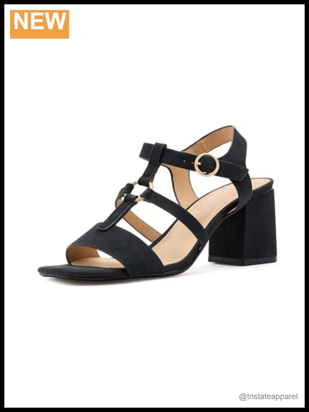 Merisol Block Heel Square Open Toe Sandals Adjustable Buckle